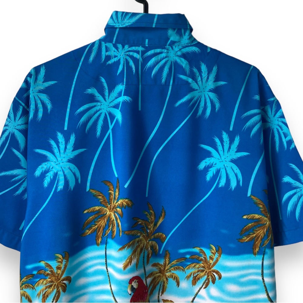 Lowes Blue Parrot Patterned Hawaiian Aloha Button Shirt - Picture 4 of 15